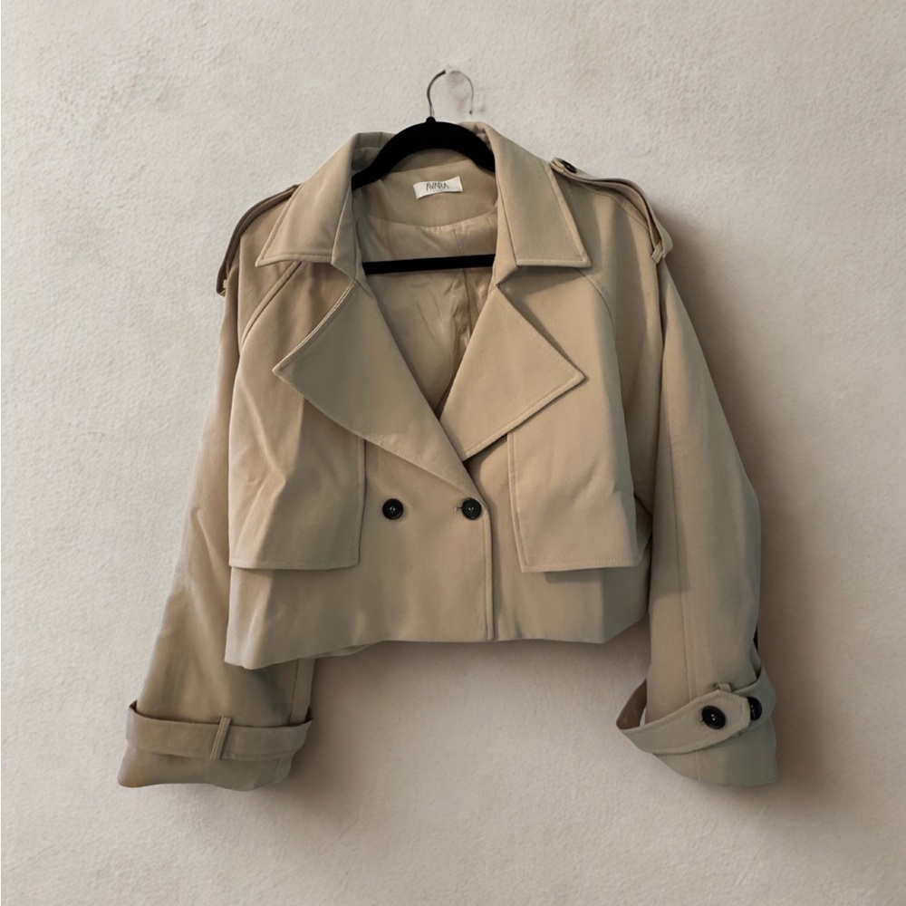 Beige Cropped Trench Coat - Women